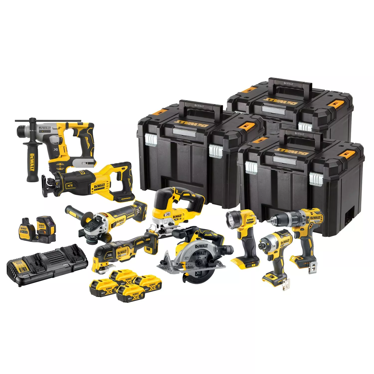 DeWALT DCK1012P4T 18V Li-ion Accu 10-delige Combiset (4x 5.0Ah Accu) In TSTAK