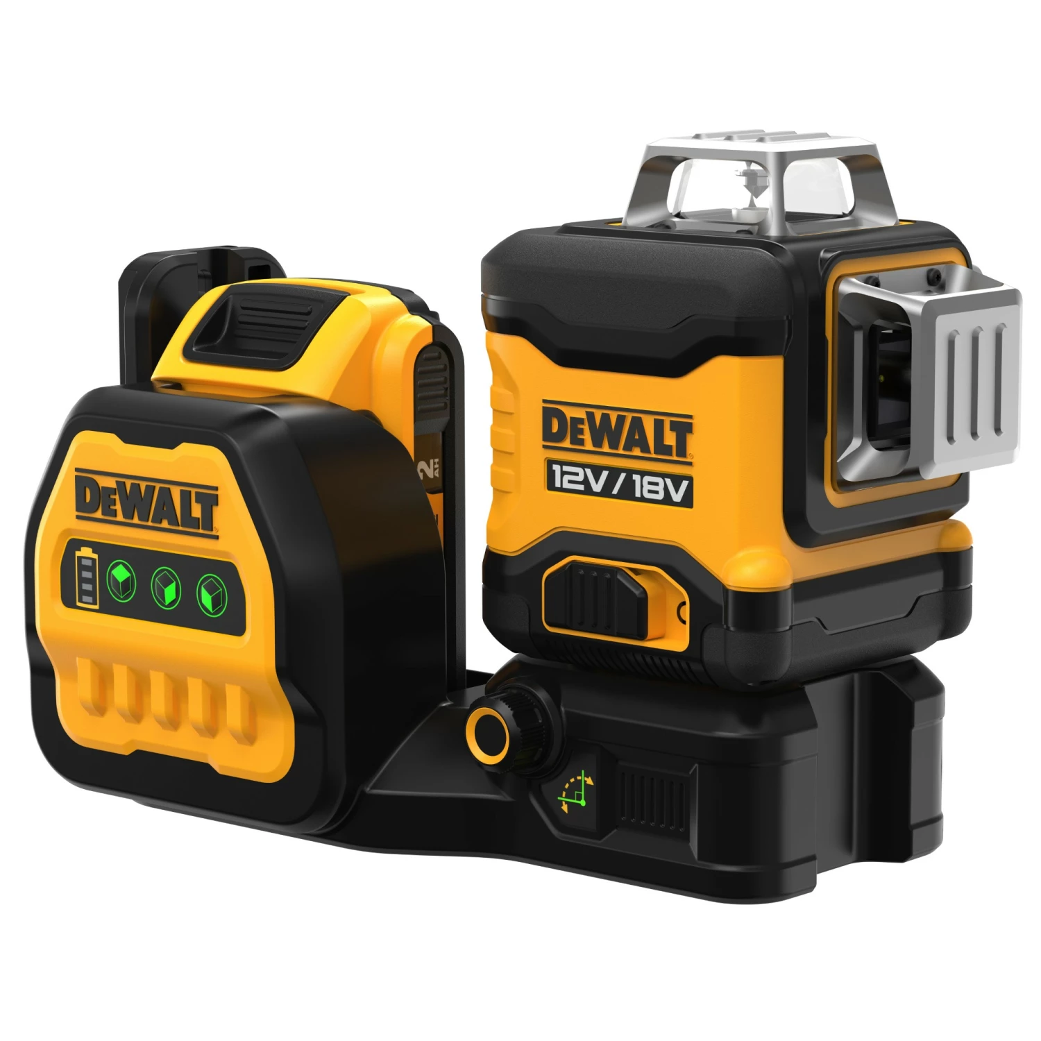 DeWALT DCE089D1G18 12V / 18V Li-ion Accu Zelfnivellerende 3x 360 Graden Kruislijnlaser Set (1x 2.0Ah Accu) In Koffer - 3 Lijnen - 30m - Groen