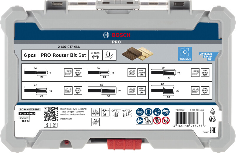 Bosch 2607017466 6-delige Frezenset In Cassette - Rechte Schacht - 8mm - Detailed view of the product