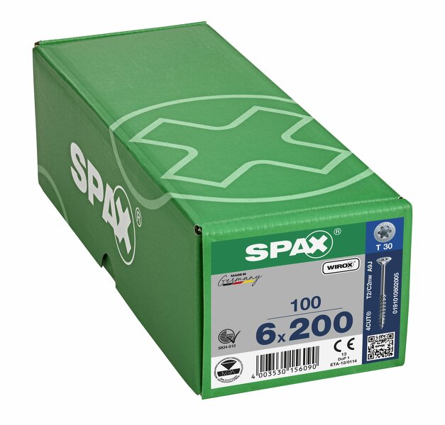 SPAX Universele Schroeven Verzonken Kop - Deeldraad - T20 - 6.0x200 Mm (100st) - Detailed view of the product