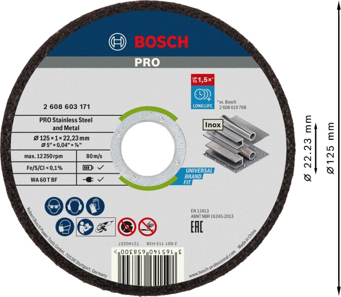 Bosch 2608626113 Slijpschijven Inox - 1mm - In Emmer (100 Stuks) - Detailed view of the product