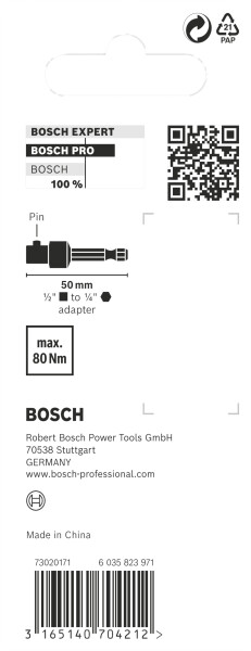 Bosch 2608551107 Impact Control Adapter Voor Dopsleutels - 1/2", 50mm - Detailed view of the product