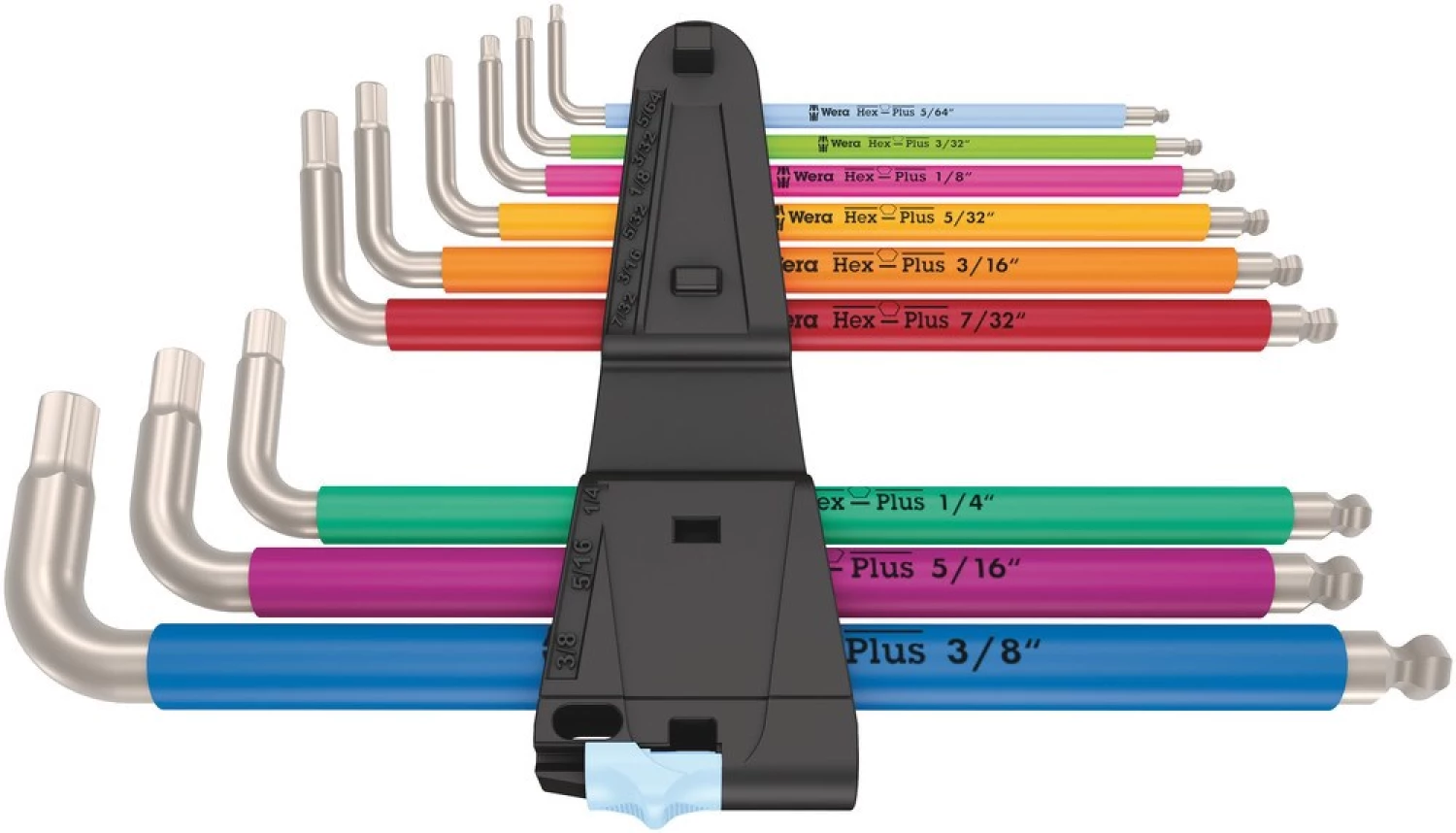 Wera 05022860001 9-delige 3950/9 Hex-Plus Multicolour Imperial 1 Inbussleutelset - Inch - RVS - 5/64-3/8" thumbnail 2