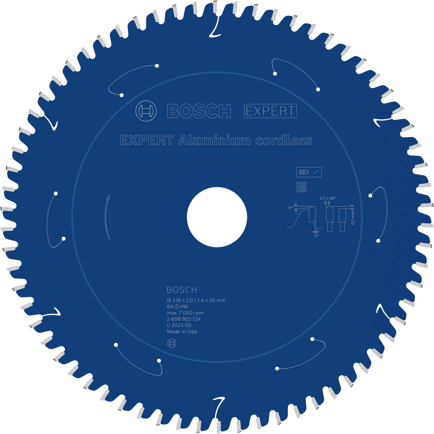 Bosch 2608902124 EXPERT Cirkelzaagblad - 216 X 30 X 66T - Aluminium