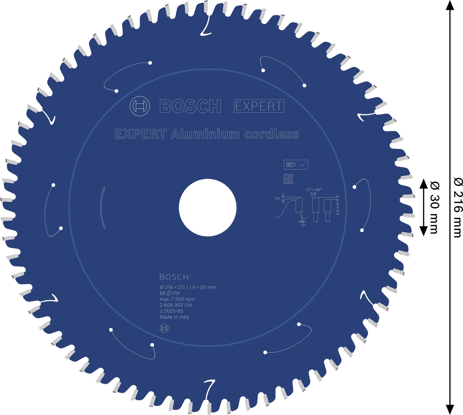 Bosch 2608902124 EXPERT Cirkelzaagblad - 216 X 30 X 66T - Aluminium thumbnail 4