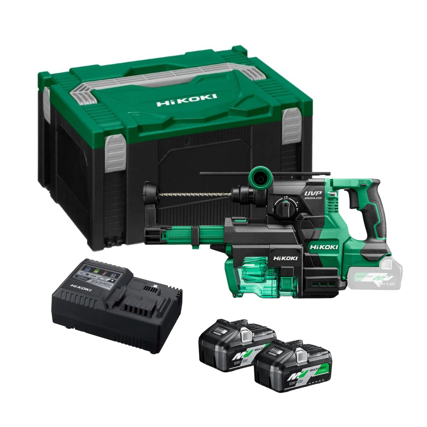 HiKOKI DH1826DAWUZ 18V Li-ion Accu SDS-PLUS Boor-/breekhamer Set (2x 5.0Ah Accu) In HSC III Koffer Inclusief Stofafzuigunit - 3,2J