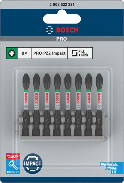 Bosch 2608522331 Impact Control Bits - PZ2 X 50mm (8st) - Detailed view of the product