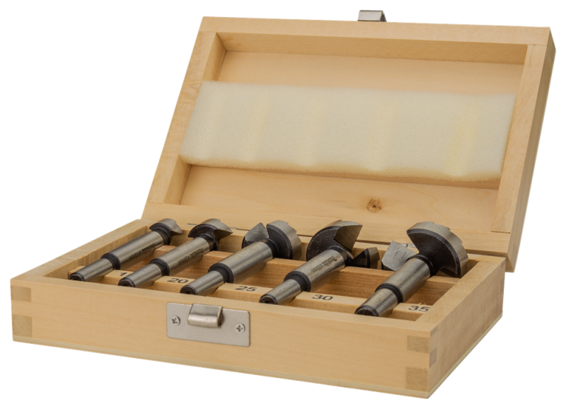 Makita D-47363 5-delige Scharniergat Boorset In Houten Cassette - 15-35mm - Detailed view of the product