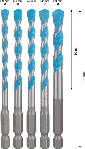 Bosch 2608900586 EXPERT 5-delige HEX-9 Borenset - MultiConstruction - 5,5/6/6/7/8mm - Detailed view of the product
