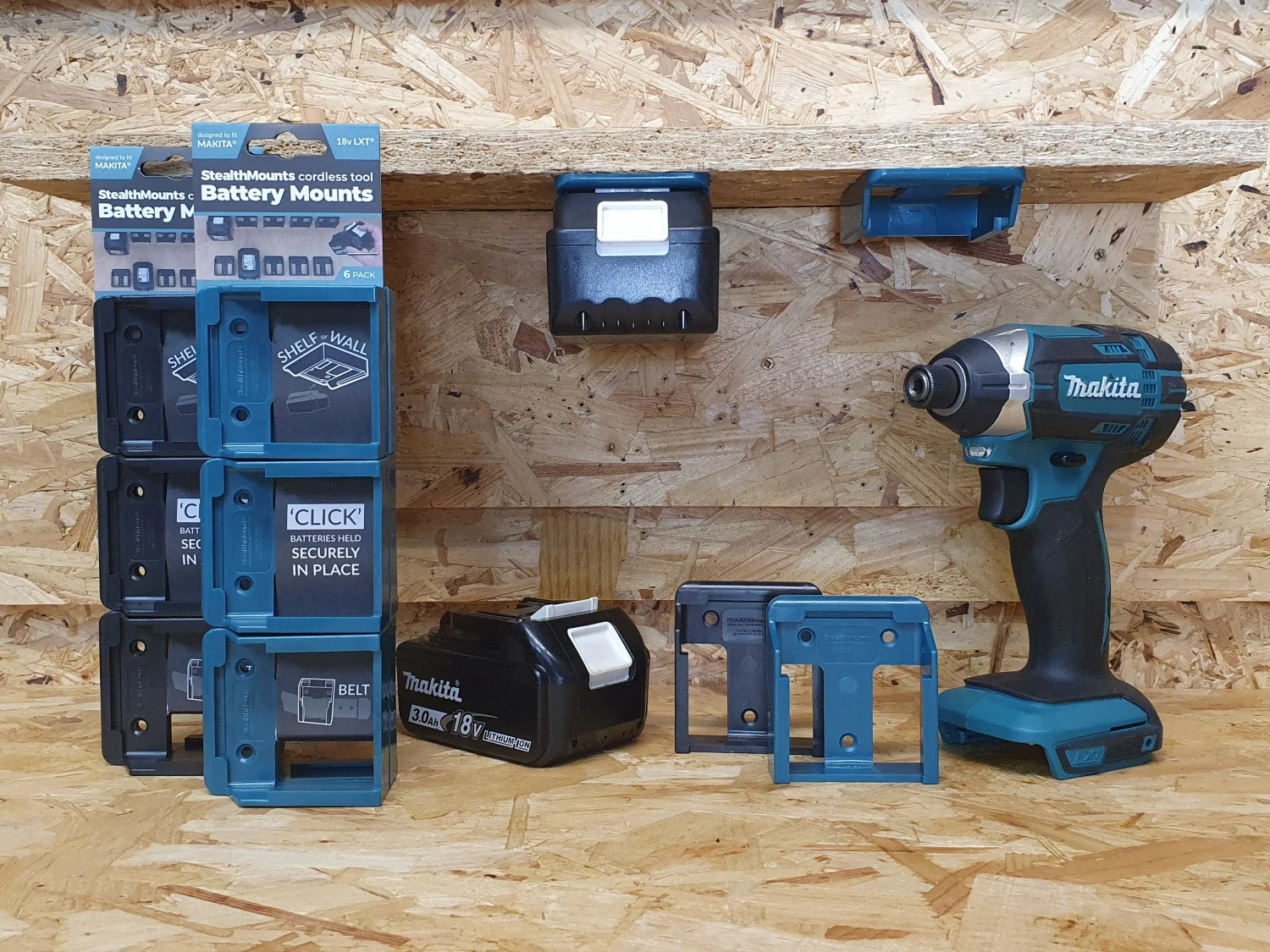 StealthMounts BM-MK18-BLU-6 Accuhouder Voor Makita 18V LXT - Blauw - 6-pack thumbnail 2