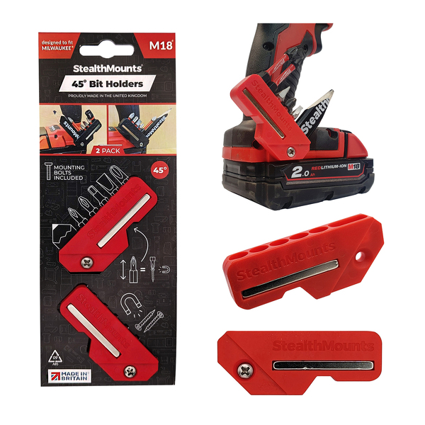 StealthMounts BH-M18-45-RED RED 45° Magnetische Bithouder Voor Milwaukee M18 - Rood - 2-pack