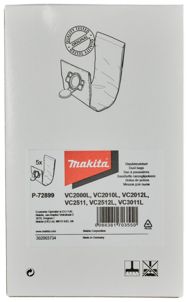 Makita P-72899 Filter Stofzak Voor VC2010L / VC2512L / VC3011L (5st) - Detailed view of the product
