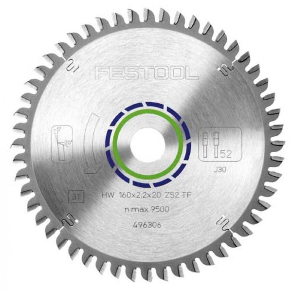 Festool 496306 / 160x2,2x20 TF52 Cirkelzaagblad - 160 X 20 X 52T - Aluminium