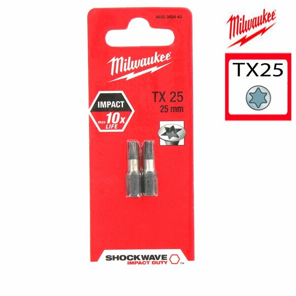 Milwaukee 4932352443 / 4932430879 Shockwave Impact Duty Schroefbit TX 25 - 25mm (2st) EAN: 4002395371020