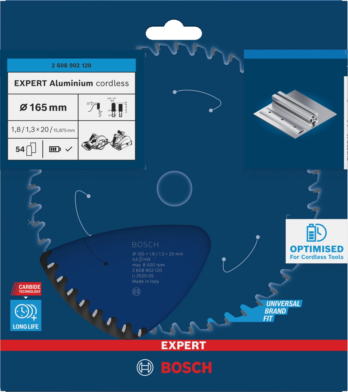 Bosch 2608902120 EXPERT Cirkelzaagblad - 165 X 20 X 54T - Aluminium - Cordless thumbnail 2