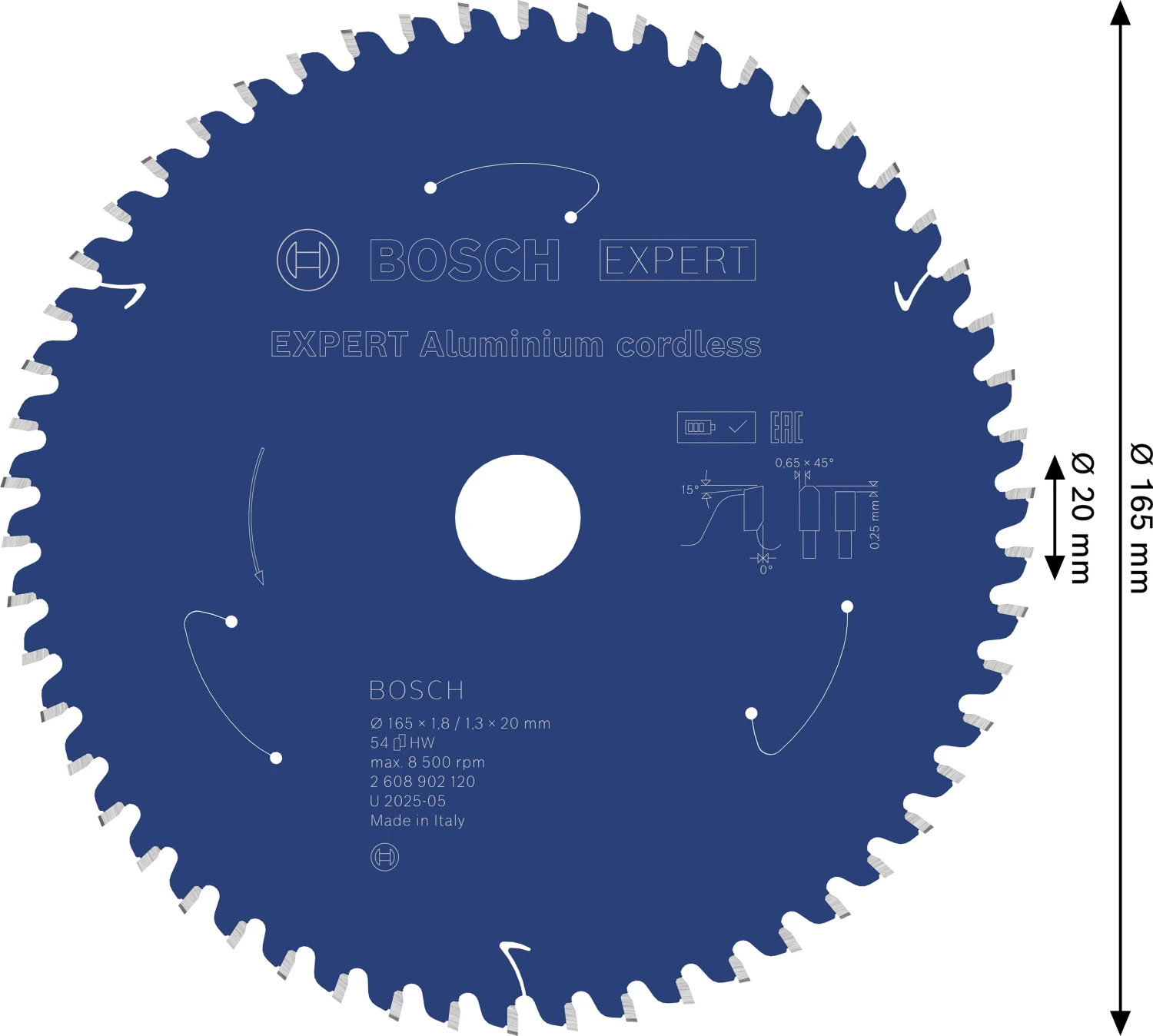 Bosch 2608902120 EXPERT Cirkelzaagblad - 165 X 20 X 54T - Aluminium - Cordless thumbnail 4