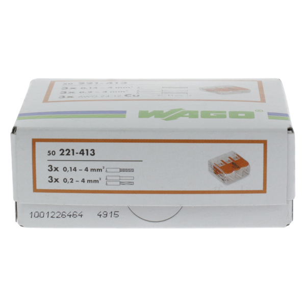 Wago 221-413 Lasklem 3-polig - 4mm - Hersluitbaar - Transparant-oranje (50 st) - Detailed view of the product