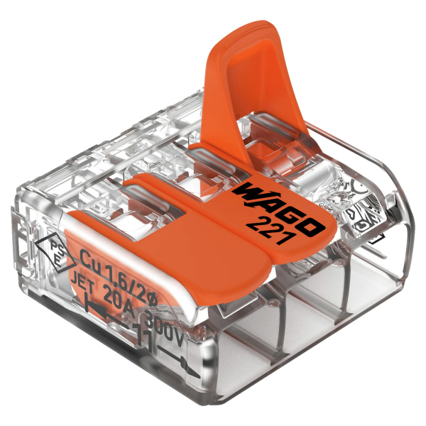 Wago 221-413 Lasklem 3-polig - 4mm - Hersluitbaar - Transparant-oranje (50 st) - Detailed view of the product