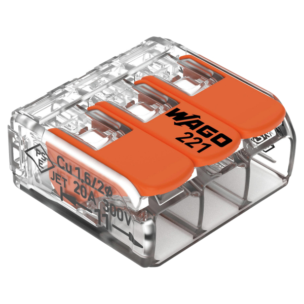 Wago 221-413 Lasklem 3-polig - 4 Mm - Hersluitbaar - Transparant-oranje (50 st)
