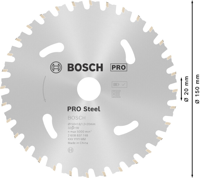 Bosch 2608837748 Cirkelzaagblad - 150 X 20 X 32T - Staal - Detailed view of the product