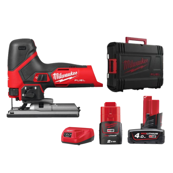 Milwaukee M12 FJS-422X 12V Li-Ion Accu (1x 4,0Ah, 1x 2,0Ah) Decoupeerzaagmachine Set In HD Box - Koolborstelloos EAN: 4058546482190