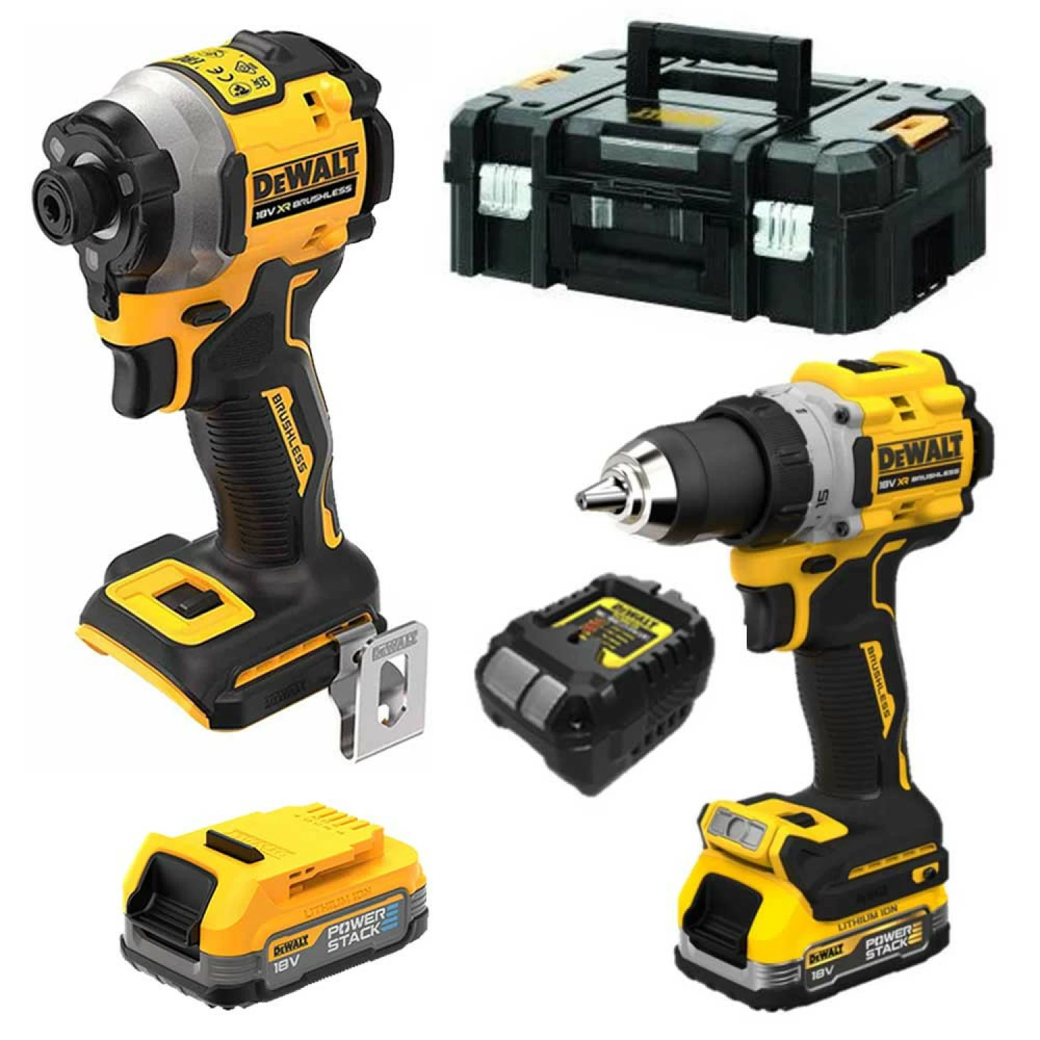 DeWALT DCK2050E2T-QW 18V Li-ion XR GR3 Accu Klopboor-/schroefmachine (DCD805E2T-GB)&Accu Slagschroevendraaier (DCF850E2T-GB) Combiset (2x POWERSTACK 1.7Ah) In TSTAK