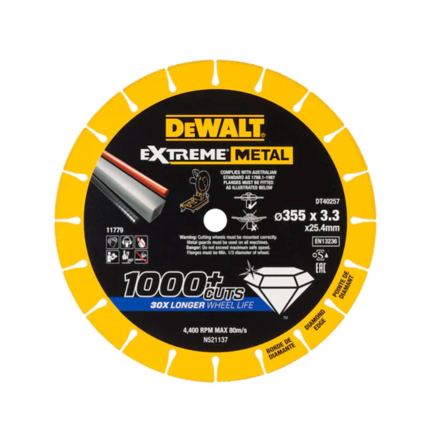 DeWALT DT40257-QZ Extreme Diamant Doorslijpschijf Voor Metaal - 355 X 25,4 X 3,3mm afbeelding 1