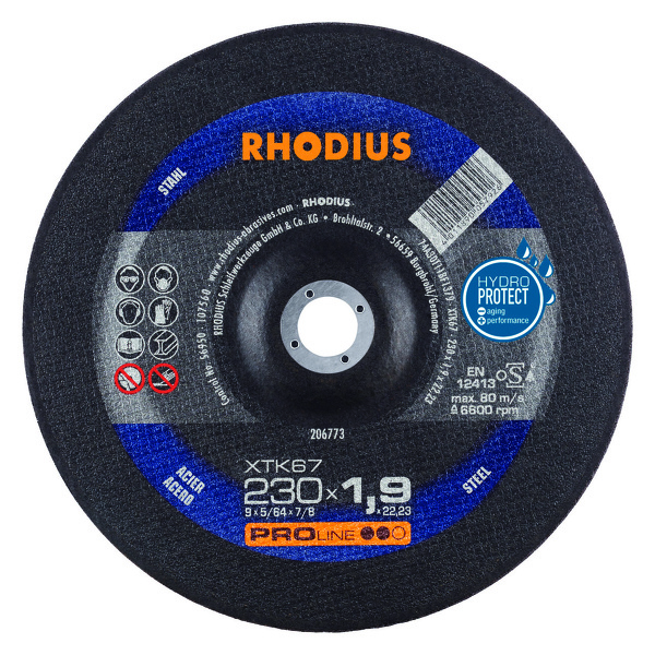 Rhodius 206773 PROline Ll XTK67 Doorslijpschijf 25 Stuks - Extra Dun - 230 X 22,23 X 1,9mm - Staal