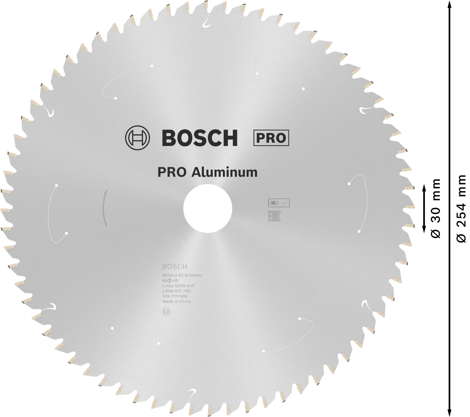 Bosch 2608837780 PRO Cirkelzaagblad - 254 X 30 X 68T - Aluminium - Cordless thumbnail 4