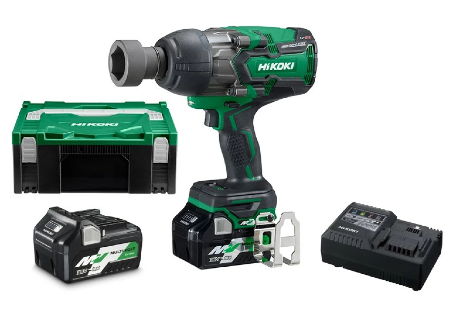 HiKOKI WR36DAWRZ 36V Li-ion Accu Slagmoersleutel Set (2x 2.5Ah) In HSC - 1180Nm - 3/4"- Koolborstelloos