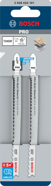 Bosch 2608655101 PRO T345XF Decoupeerzaagblad Thick En Thin - Multi Material (2st) - Detailed view of the product