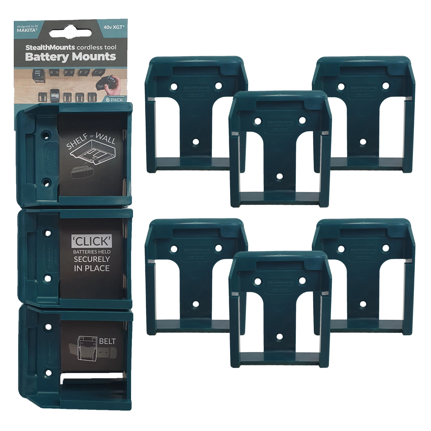 StealthMounts BM-MK40-BLU-6 Accuhouder Voor Makita 40V XGT - Blauw - 6-pack