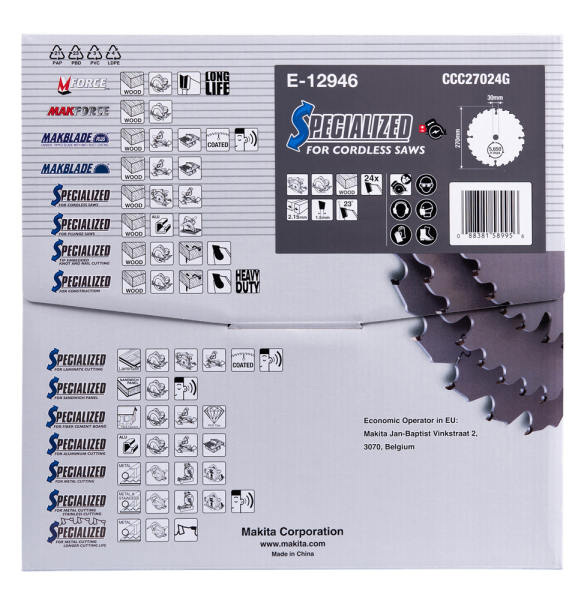Makita E-12930 Efficut Cirkelzaagblad Hout - 270x30x2,15mm 24T - Detailed view of the product