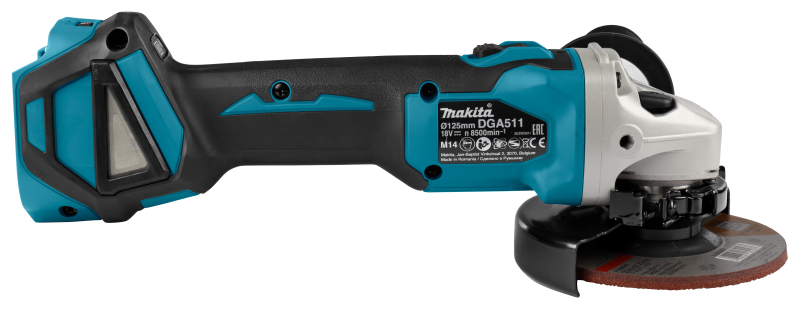 Makita DGA511ZJ 18V Li-Ion Accu Haakse Slijper Body In Mbox - 125mm - Koolborstelloos - Detailed view of the product