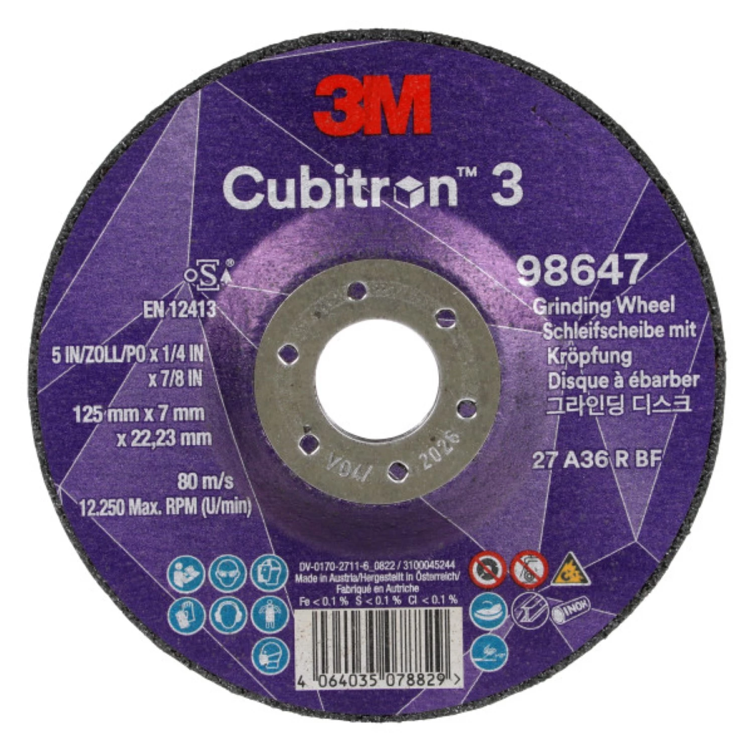 3M Cubitron 3 Afbraamschijf - 125mm X 7mm X 22,23mm - K36 - T27 (10 Stuks) thumbnail 4