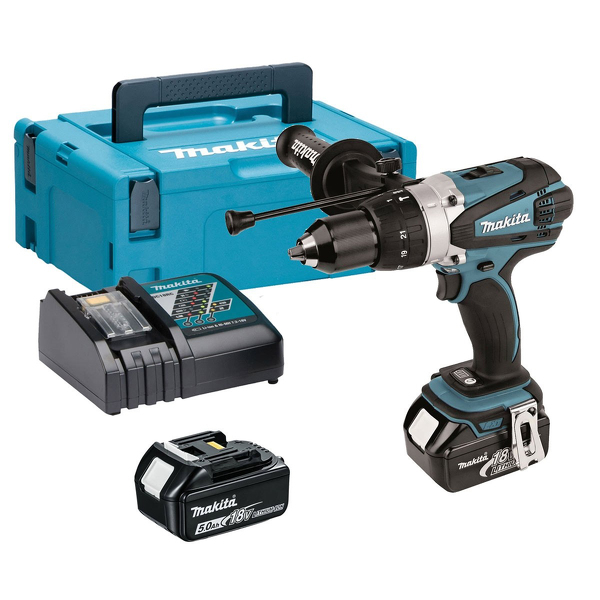 Makita DHP458RTJ 18V Li-Ion Accu Klopboor-/schroefmachine Set (2x 5.0Ah Accu) In Mbox