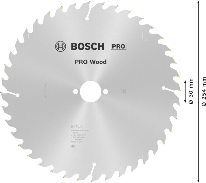 Bosch 2608640443 Optiline Cirkelzaagblad - 254 X 30 X 40T - Hout - Detailed view of the product