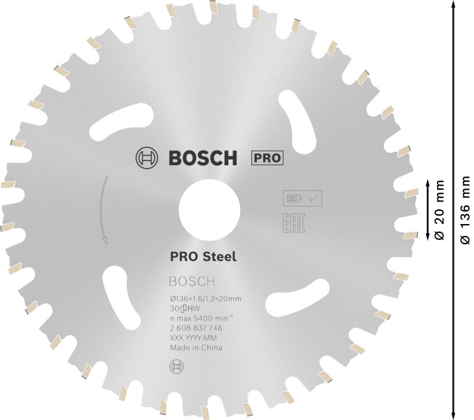 Bosch 2608837746 Cirkelzaagblad - 136 X 20 X 30T - Staal - Detailed view of the product
