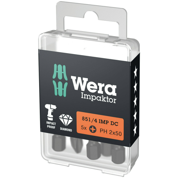 Wera 05057656001 1/4"Philips Impaktor Diamant Bit - PH2 X 50mm (5st)