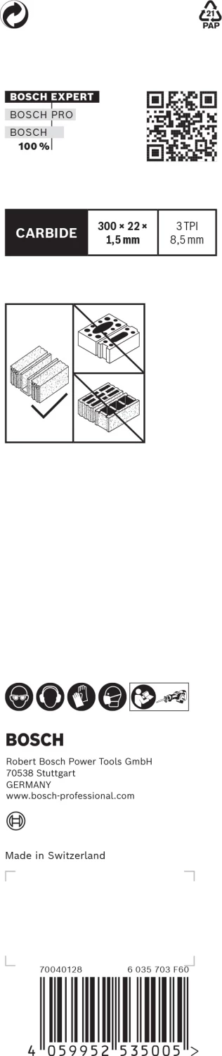 Bosch EXPERT 1241HM Reciprozaagblad - 250mm - Beton thumbnail 3