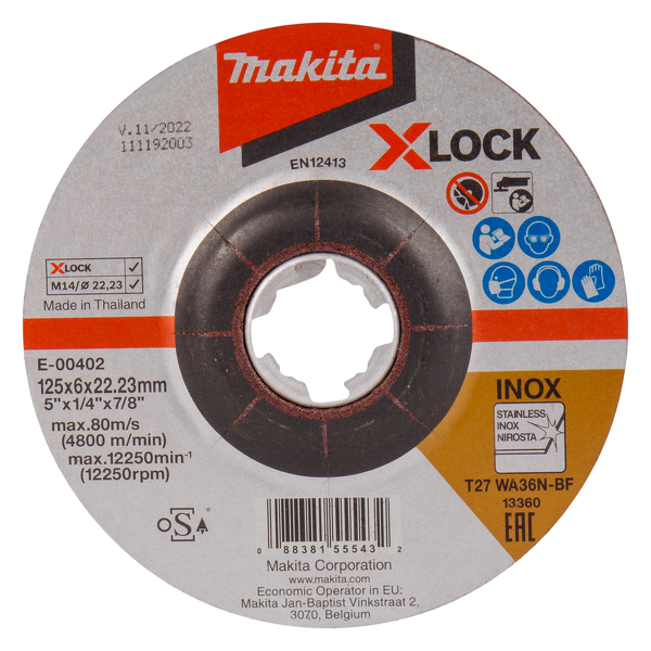 Makita E-00402 Afbraamschijf X-Lock RVS - 125x22,23x6mm