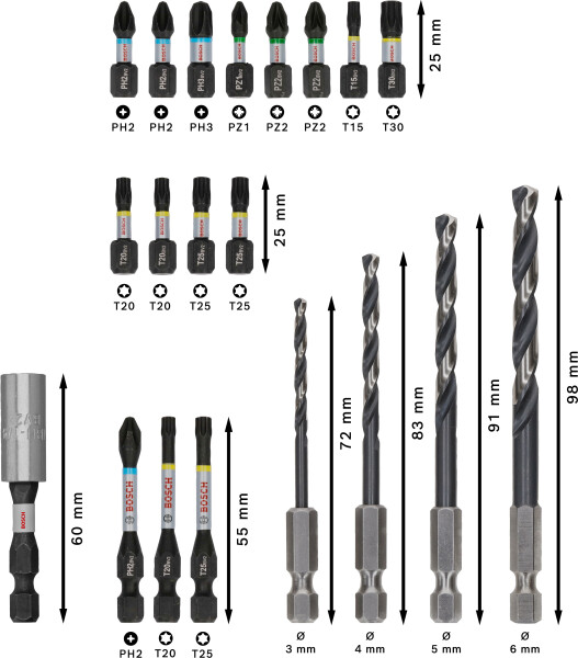 Bosch 2608521U84 20-delige PRO Impact Schroefbits En Metaalboren - Gemengde Set - Detailed view of the product