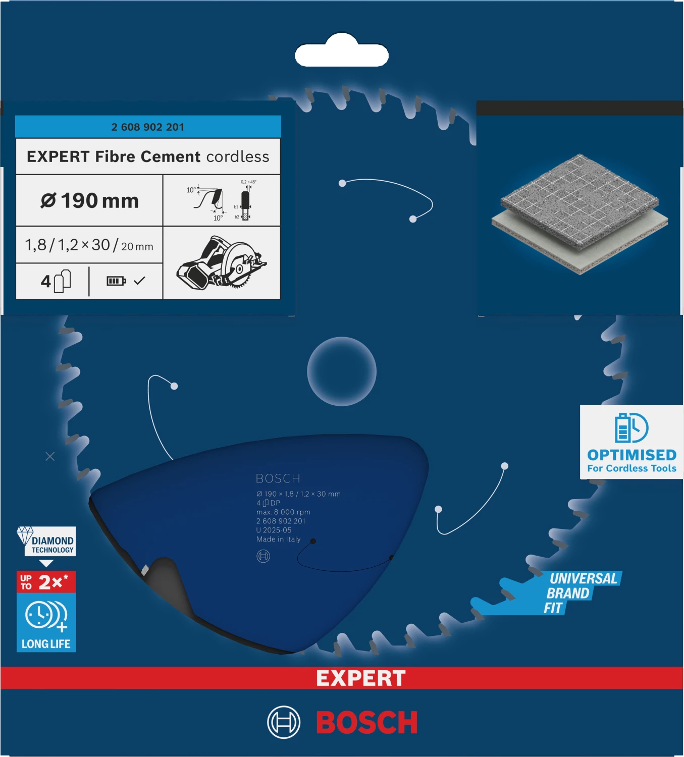 Bosch 2608902201 EXPERT Cirkelzaagblad - 190 X 30 X 4T - Vezelcementplaten thumbnail 2