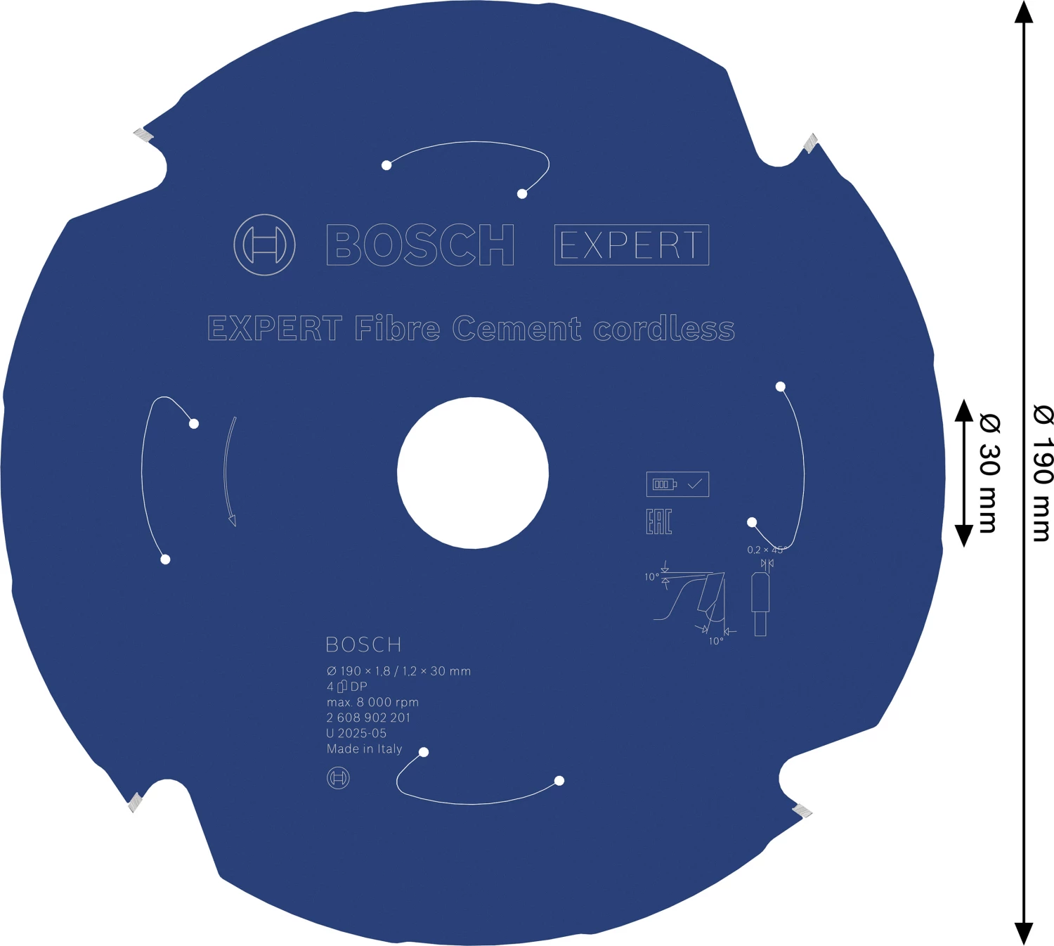 Bosch 2608902201 EXPERT Cirkelzaagblad - 190 X 30 X 4T - Vezelcementplaten thumbnail 4