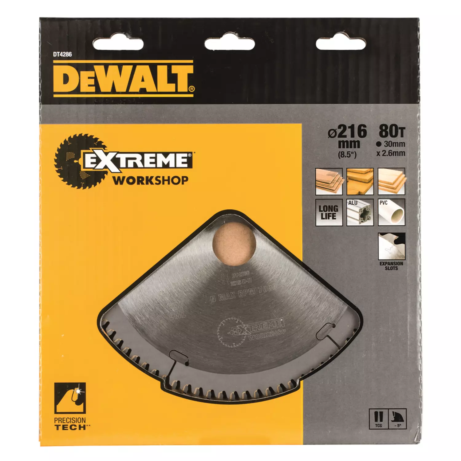 DeWALT DT4286 Extreme Cirkelzaagblad - 216 X 30 X 80T - Hout / Laminaat / MDF/ Aluminium thumbnail 2