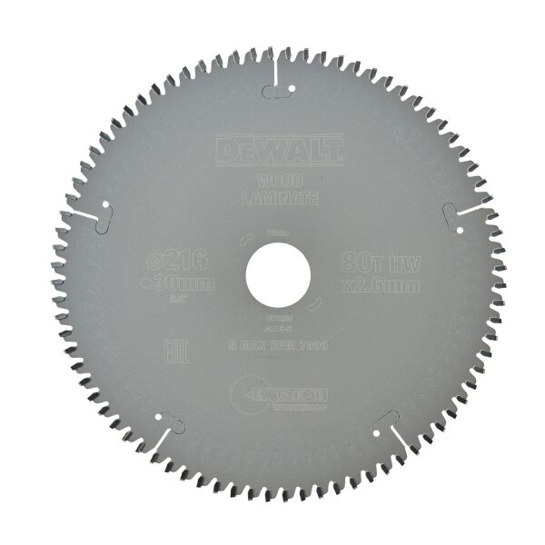 DeWALT DT4286 Extreme Cirkelzaagblad - 216 X 30 X 80T - Hout / Laminaat / MDF/ Aluminium