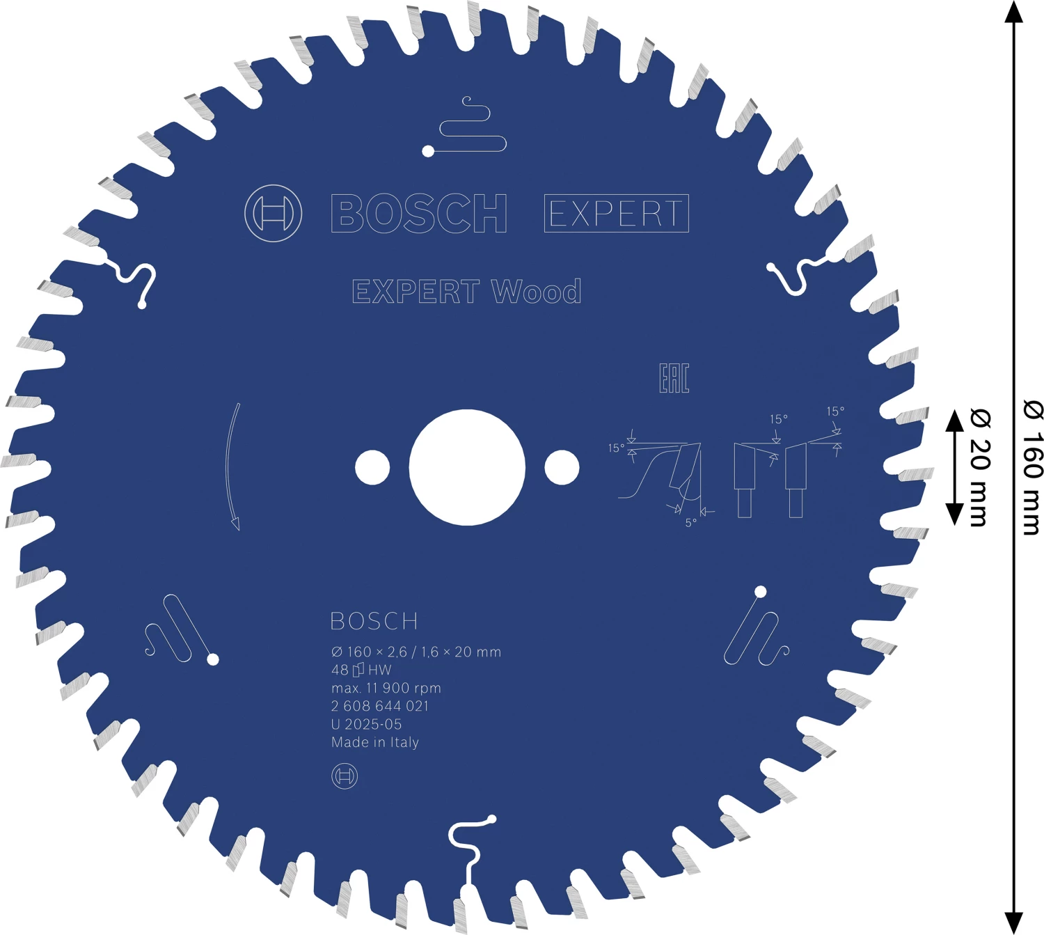 Bosch 2608644021 Expert Cirkelzaagblad - 160 X 20 X 48T - Hout - Carbide thumbnail 4