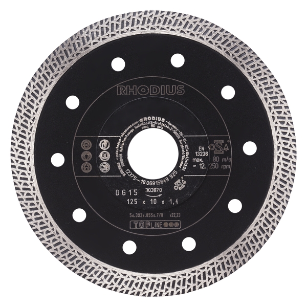 Rhodius 303870 DG15 Diamanten doorslijpschijf Diameter 125 mm Boordiameter 22.23 mm Tegels, Keramiek 1 stuk(s)