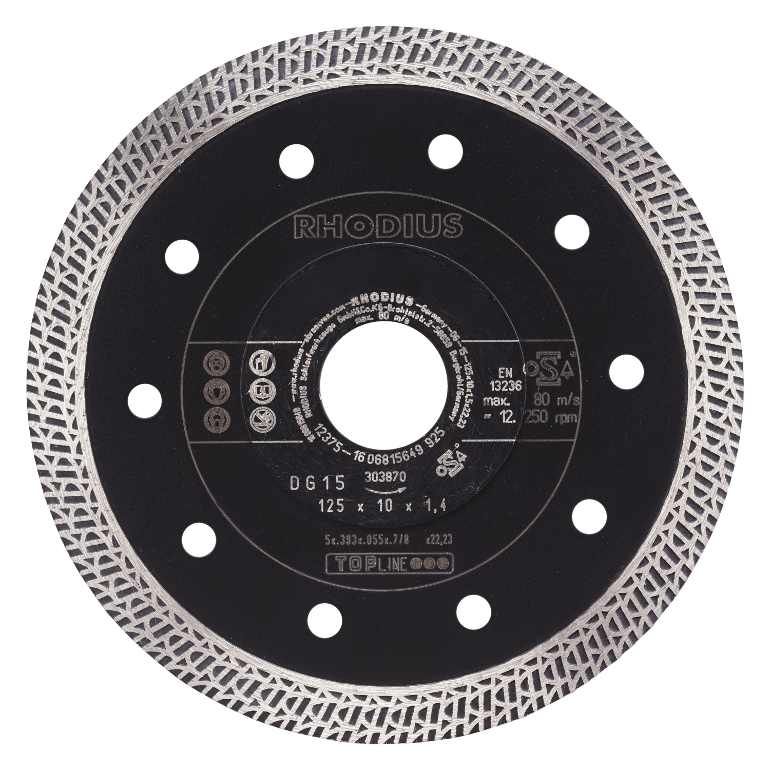 Rhodius 303870 TOPline Lll DG15 Diamantdoorslijpschijf - 125 X 22,23 X 10mm - Tegels/Keramiek