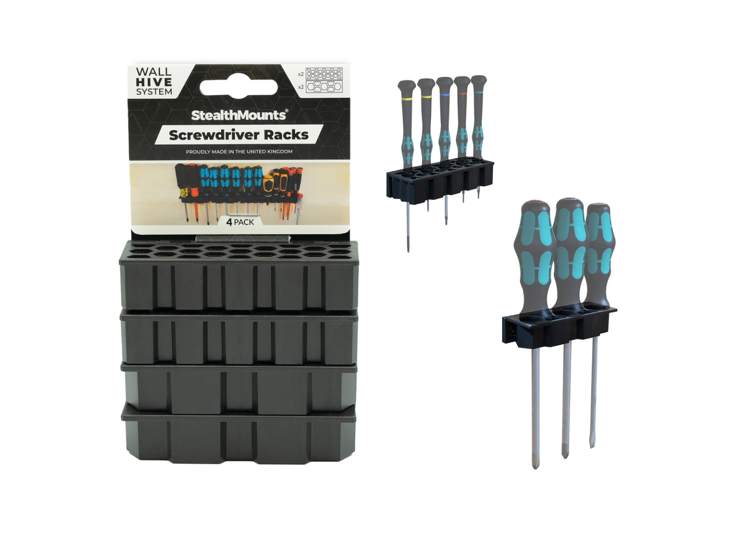 StealthMounts WH-BLK-SD-4 Wandhouder Set Voor Schroevendraaiers - Zwart - 4 Stuks